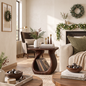 Sculptural Solid Wood Side Table with Open Loop Base