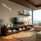 Solid Wood TV Cabinet with Open Display Shelves for Contemporary Living Rooms