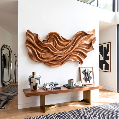 Wall Sculpture Flowing Wood Waves with Sculptural Organic Layers