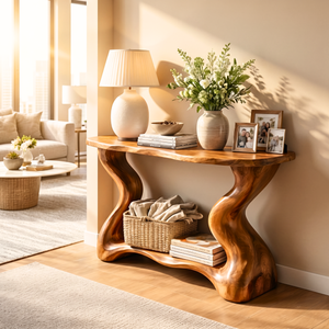 Handmade Wooden Console Table Organic Sculptural Entryway Shelf