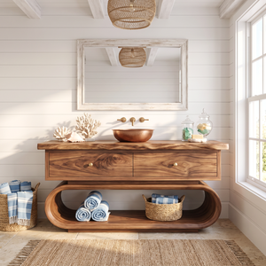 Solid Wood Bathroom Vanity with Loop Frame Base and Drawer Storage