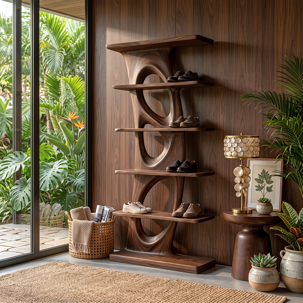 Shoe Cabinet Solid Wood Tall Open Shoe Storage Rack for Entryway Bedroom and Closet (Copy)