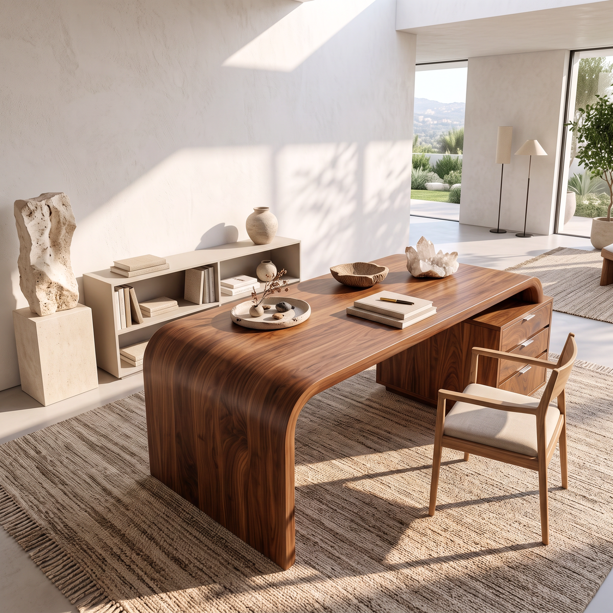 Organic Solid Wood Desk With Drawer Storage For Home Office