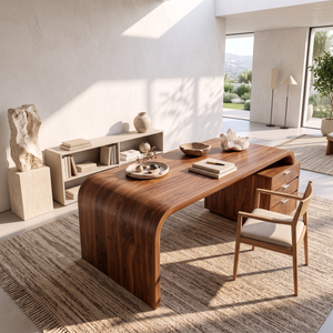 Organic Solid Wood Desk With Drawer Storage For Home Office