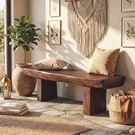 Handcrafted Live Edge Solid Wood Garden Bench with Natural Slab Seat