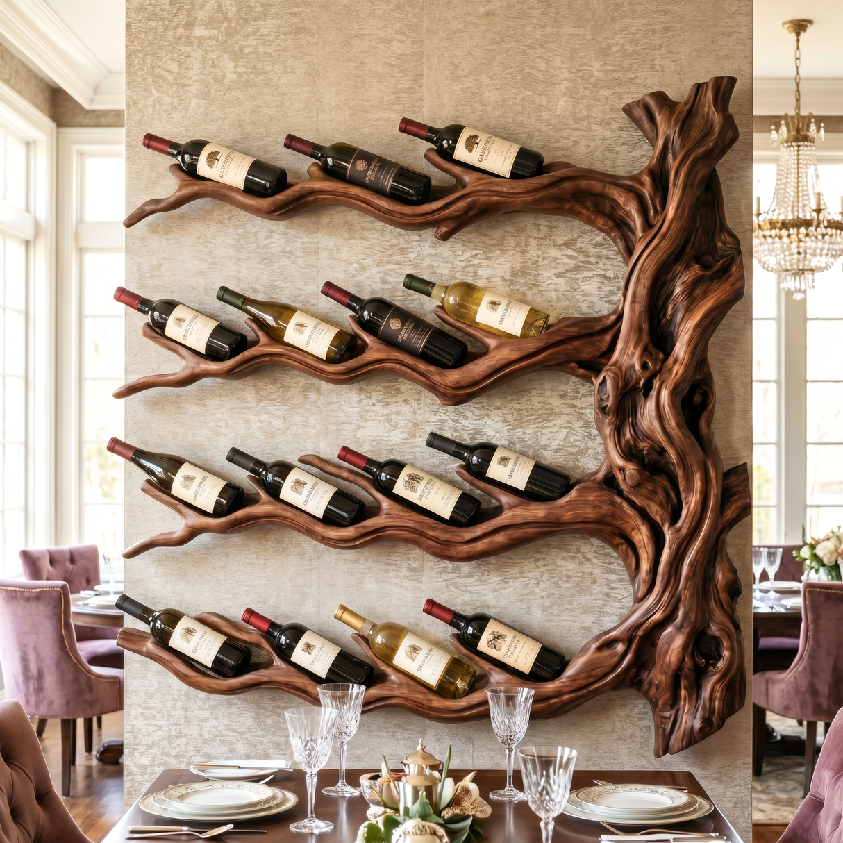 Organic Branch Solid Wood Wine Rack Wall Shelf