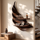 Twisting Leaf Solid Wood Wall Wine Holder with Two Display Shelves