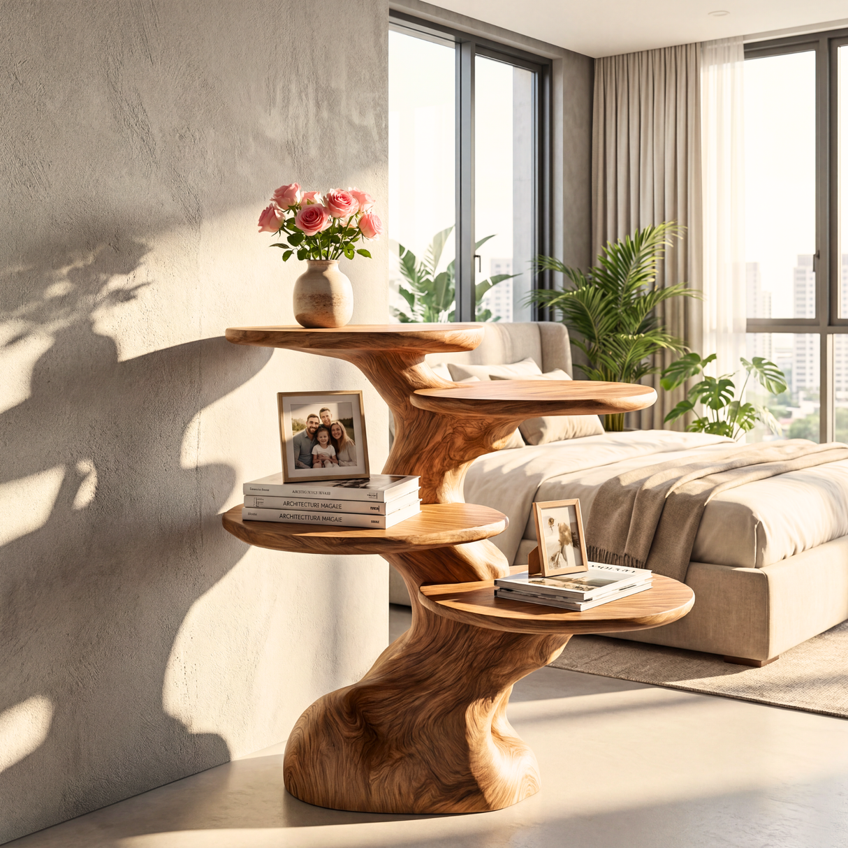 Freeform Tiered Side Table Handmade Sculptural Accent Shelf