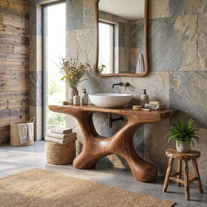 Bathroom Vanity Solid Wood with Sculptural Open Arch Base for Rustic Bathroom