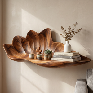 Handcrafted Solid Wood Flower Petal Wall Shelf for Books and Decor