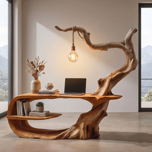 Artistic Tree Root Wood Desk Handmade Sculptural Workspace Furniture