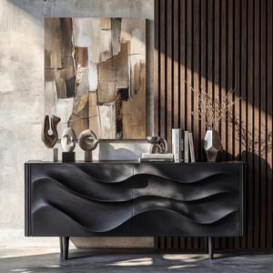 Sculpted Black Wave Sideboard for Modern Living Room and Dining Storage