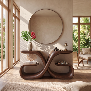 Handcrafted Solid Wood Console Table with Sculptural Infinity Base