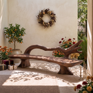 Handcrafted Solid Wood Outdoor Bench with Flowing Branch Backrest