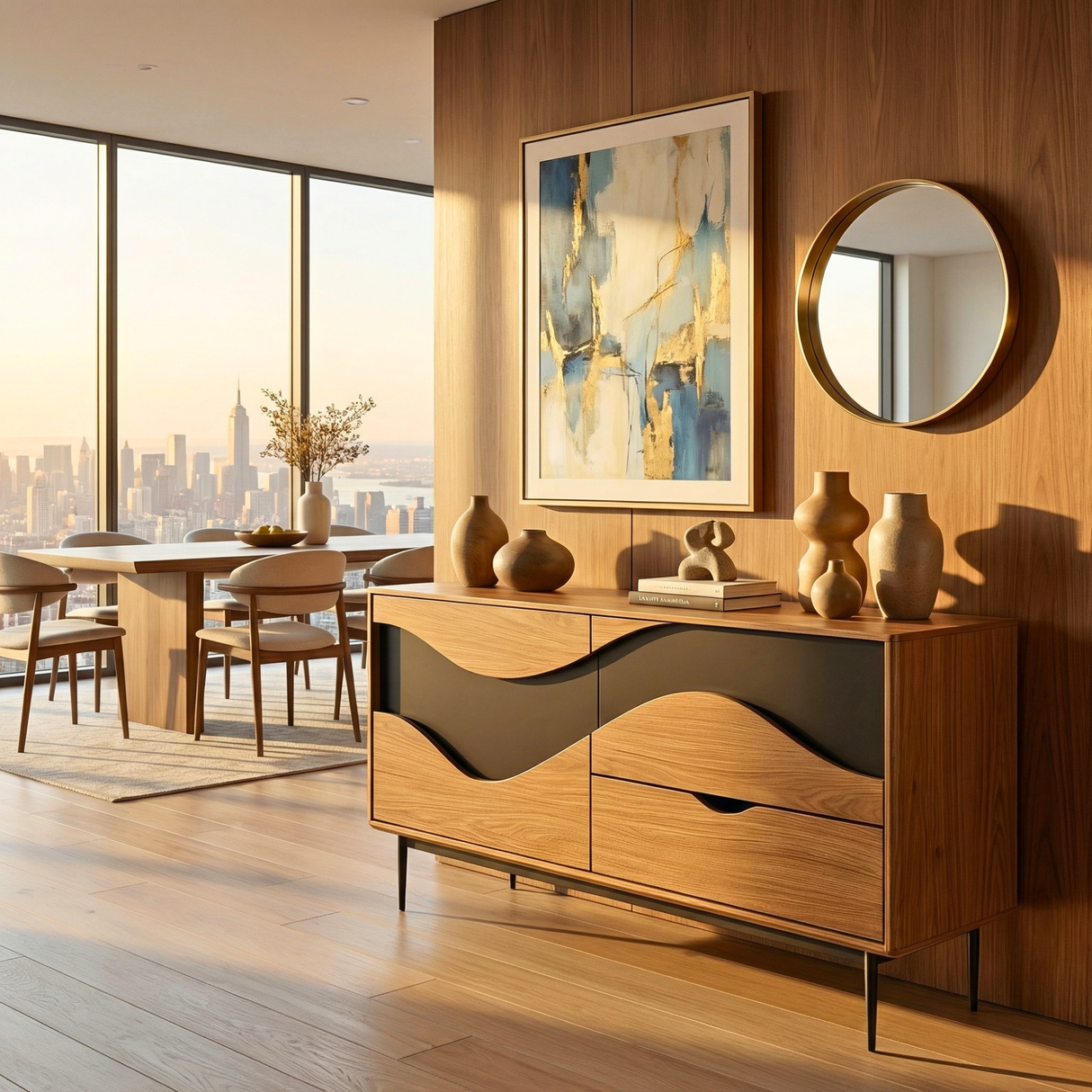 Wave Front Sideboard Cabinet, Sculptural Storage Credenza for Modern Rustic Interiors