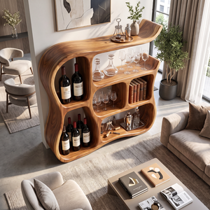Wine Cabinet Solid Wood with Organic Curved Compartments for Home Bar Storage