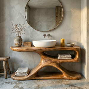 Handcrafted Solid Wood Bathroom Vanity Organic Modern Sink Console Rustic Spa Style Washstand
