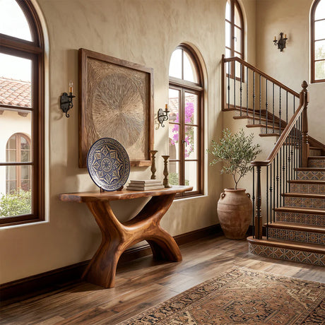 Solid Wood Sculptural Console Table for Organic Modern Entryway