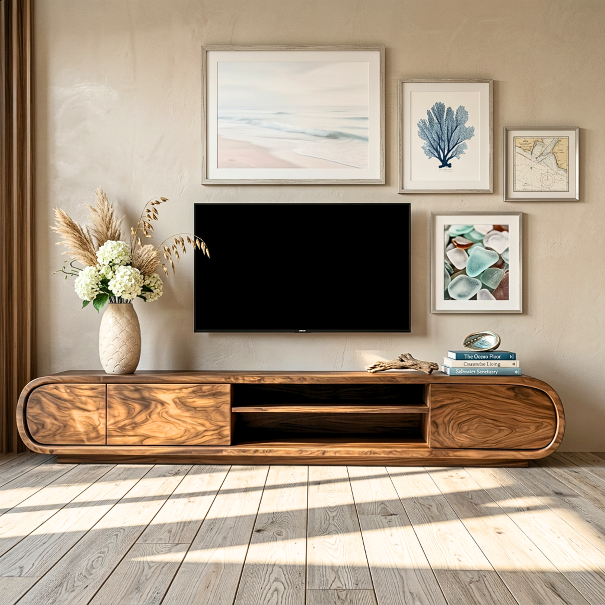 Solid Wood TV Stand Storage Media Console Organic Modern Entertainment Unit