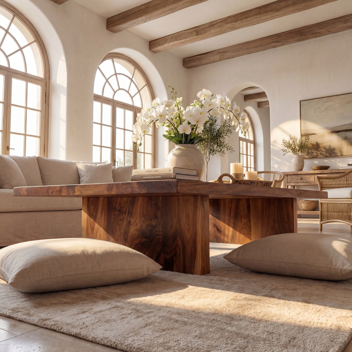 Rectangular Wood Coffee Table with Chunky Panel Legs