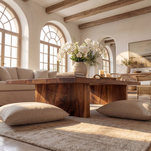 Rectangular Wood Coffee Table with Chunky Panel Legs