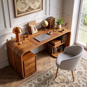 Solid Wood Writing Desk with Rounded Architectural Form