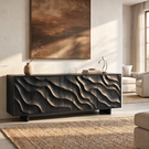 Sideboard Solid Wood with Sculptural Layered Wave Doors