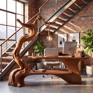 Desk Solid Wood with Hanging Lamp and Shelf for Reading Nook