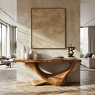 Console Table Solid Wood with Asymmetric Crescent Loop Base for Entryway Decor