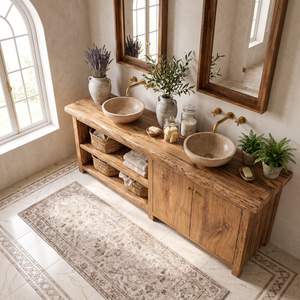 Bathroom Vanity Solid Wood with Double Sink and Open Shelf Storage for Rustic Bathroom