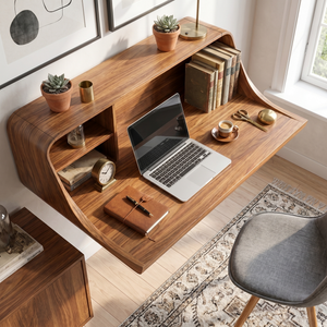 Modern Floating Desk with Integrated Shelf Storage