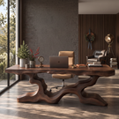 Sculptural Solid Wood Executive Desk with Organic Branch Base and Live Edge Top