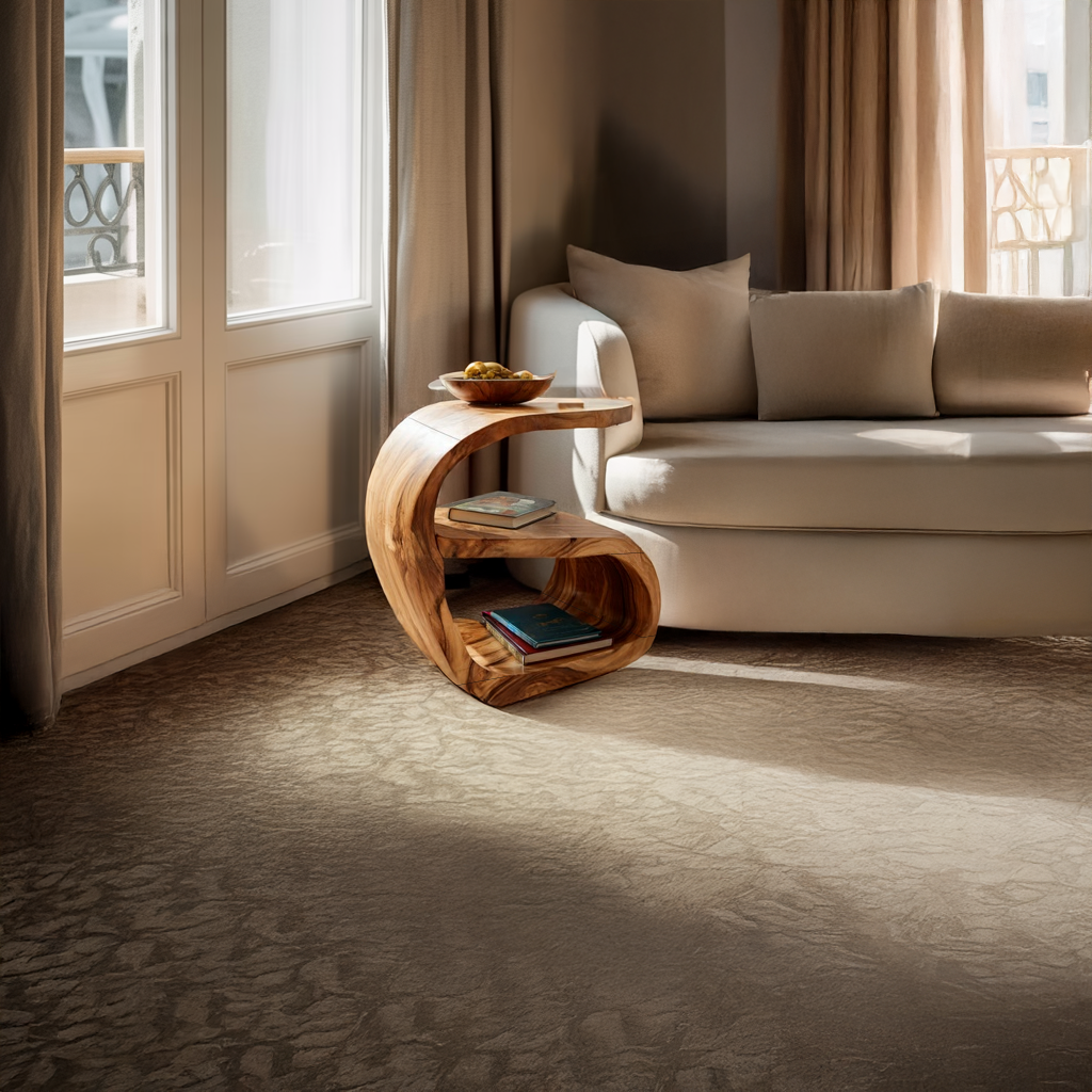 Organic Solid Wood Side Table with Sculpted Curve for Modern Living