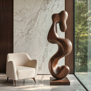 Handcrafted Solid Wood Serpentine Abstract Floor Sculpture
