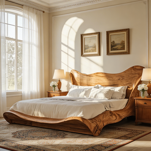 Sculptural Wood Bed with Flowing Organic Silhouette