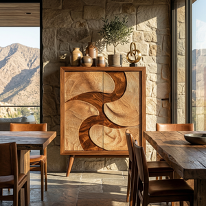 Solid Wood Sideboard with Sculptural Organic Relief Doors for Modern Living Spaces