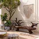 Outdoor Solid Wood Bench with Sculptural Branch Backrest