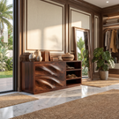 Modern Solid Wood Shoe Cabinet with Sculpted Drawers and Open Shelves