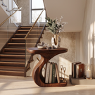 Sculptural Solid Wood Side Table with Built-In Book Storage