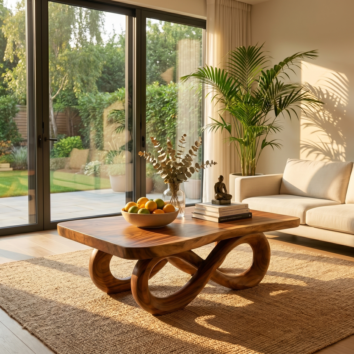 Handcrafted Solid Wood Coffee Table with Infinity Loop Base