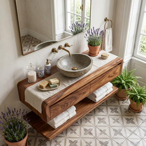 Floating Bathroom Vanity with Seamless Curved Frame