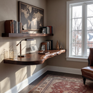 Live Edge Solid Wood Floating Desk with Organic Wall Mounted Design