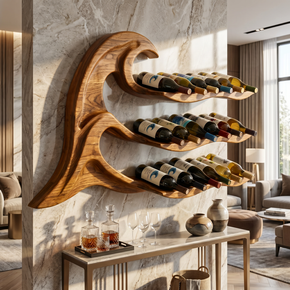 Modern Organic Solid Wood Wine Rack Wall Shelf