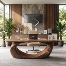Sculptural Solid Wood Executive Desk with Organic Oval Base