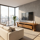 Organic Solid Wood TV Stand with Sculptural Loop Legs and Storage Drawers