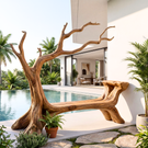 Handmade Natural Tree Wooden Bench Sculpture