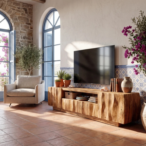 Sculptural Wood TV Cabinet with Flowing Wave Front for Modern Interiors