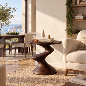 Sculptural Solid Wood Side Table with Twisted S Curve Pedestal Base