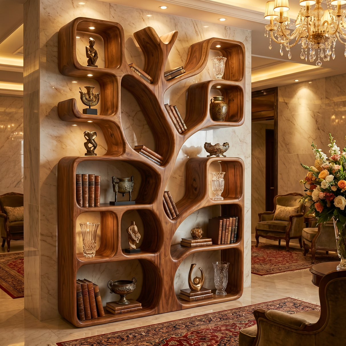 Handcrafted Solid Wood Tree Bookshelf with Organic Open Display Shelves