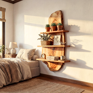 Live Edge Solid Wood Wall Shelf Floating Multi Tier Storage Display for Living Room
